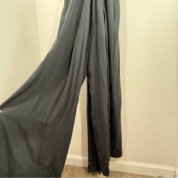 BCBGMaxAzria Black 100% Silk Adjustable Waist Wrap Wide Leg Jumpsuit Women 4 - Picture 5 of 12